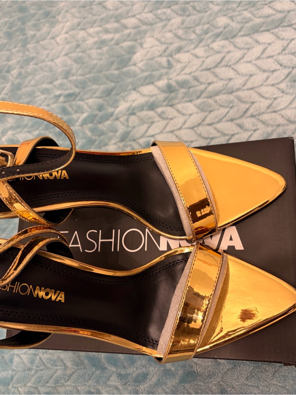 Fashion Nova Gold Mirror Metallic Pointed Slingback Heels